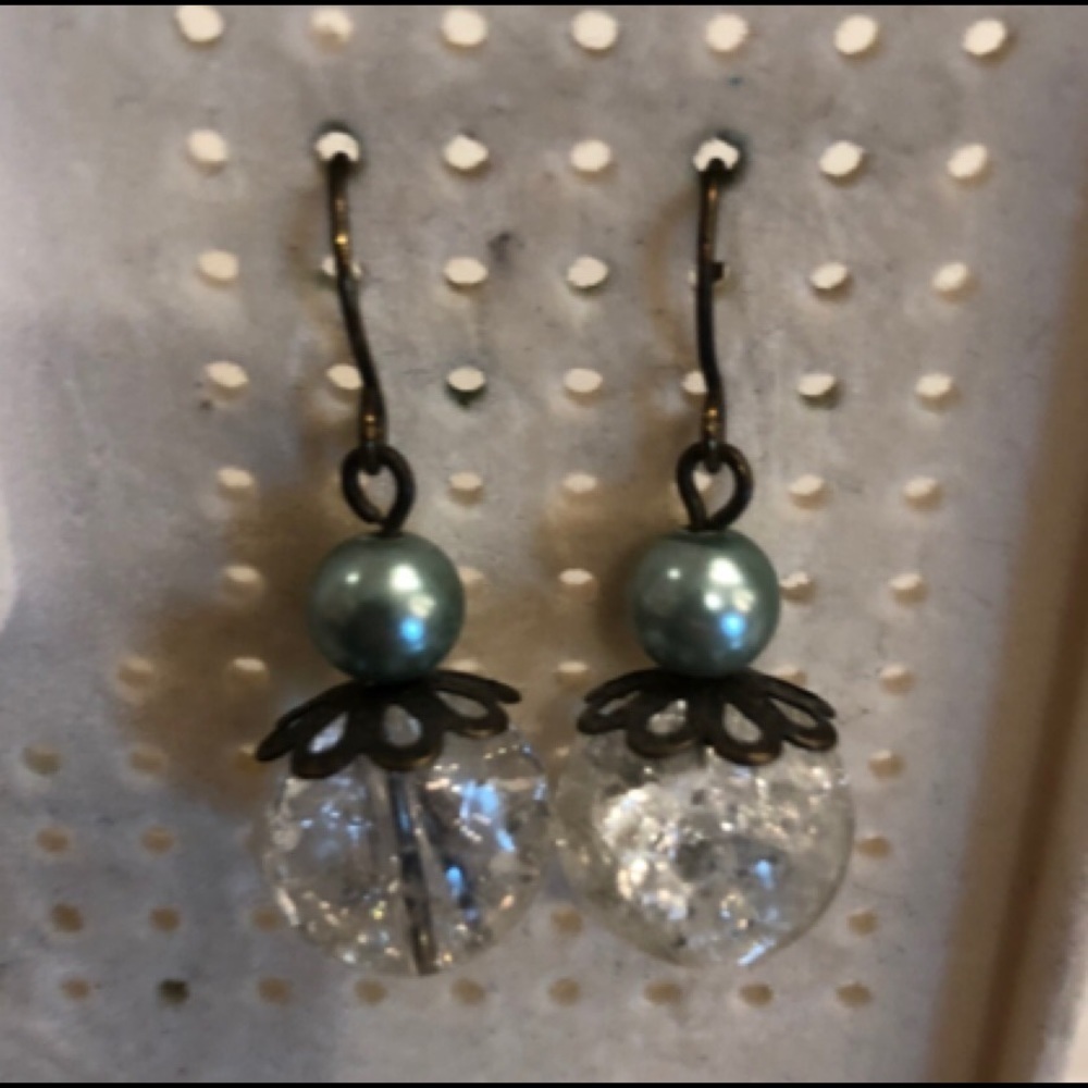 ⛱️Bronze Vintage Crackle Glass Dangle Earrings - OS